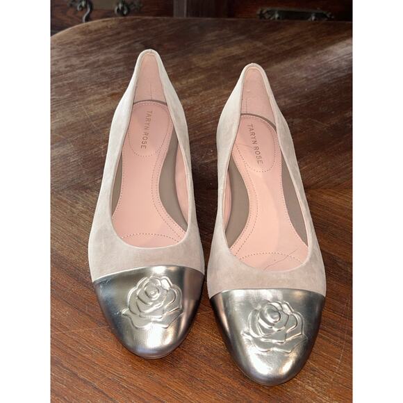 Taryn Rose Babe Tan Suede Metallic Toe Block Heels 8.5B – Chic & Comfy! Business - Picture 4 of 11